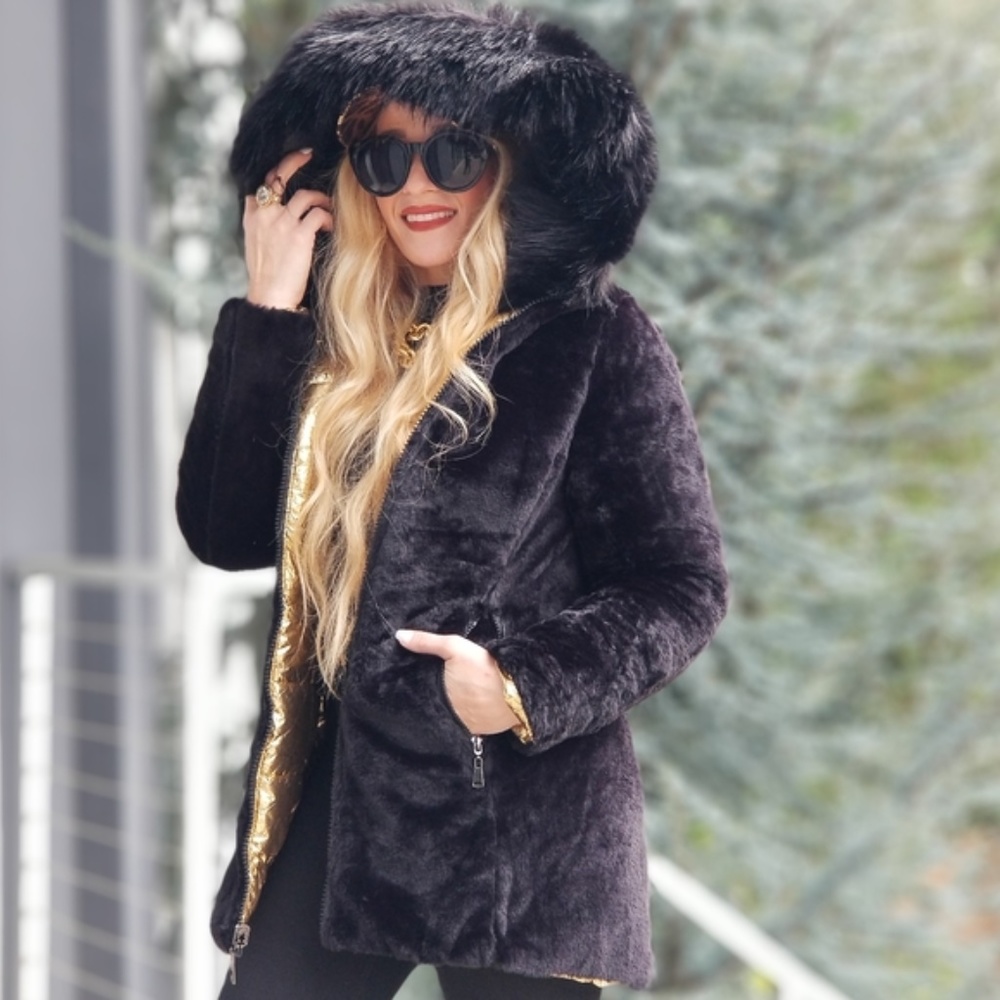 Pink Metallic Fur Trimmed Coat Long Jacket Winter - Picture 3 of 5